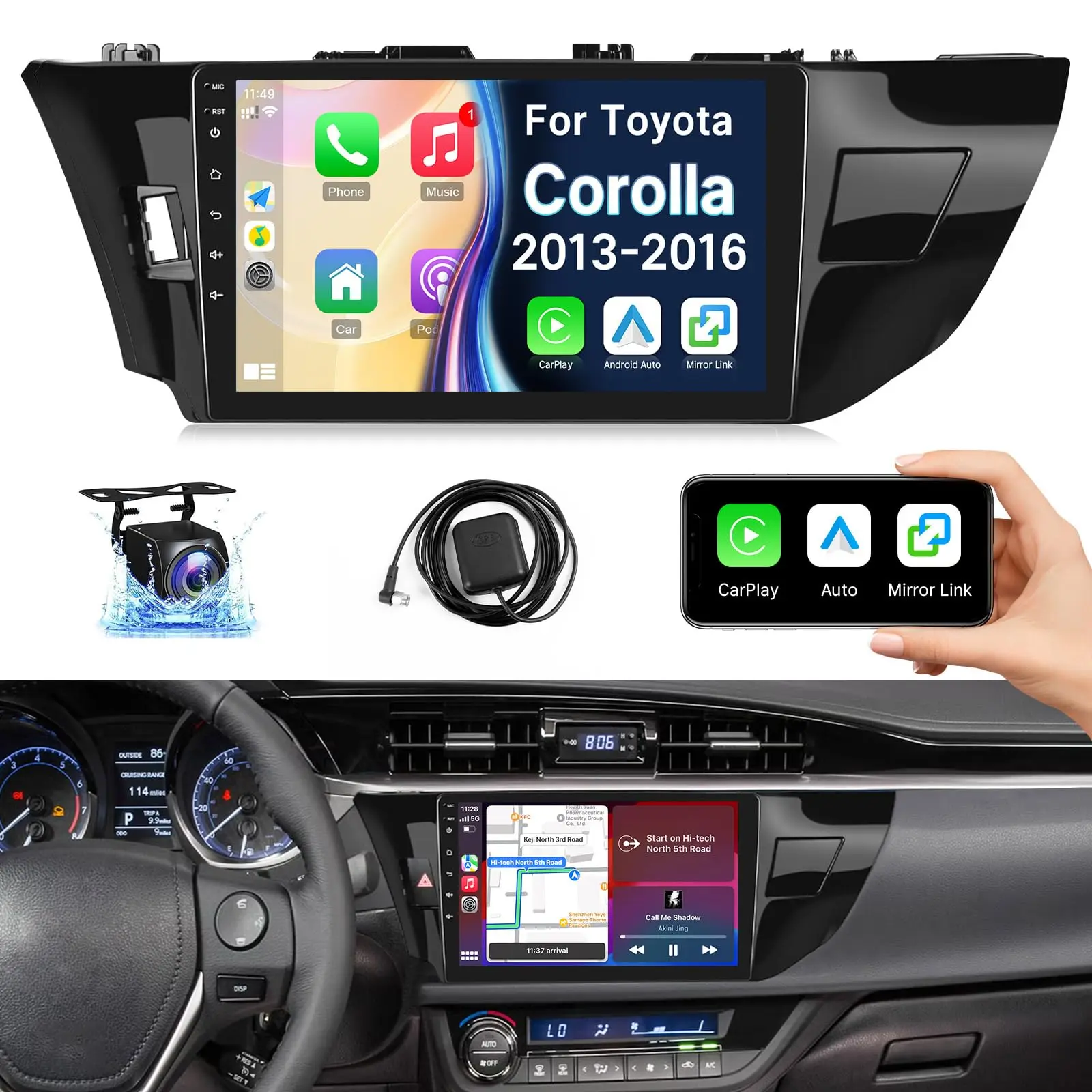 Unidad principal del receptor de Audio del coche de 10,1 pulgadas Bluetooth WiFi navegación GPS FM cámara trasera SWC para Toyota Corolla 2013 2014 2015 2016