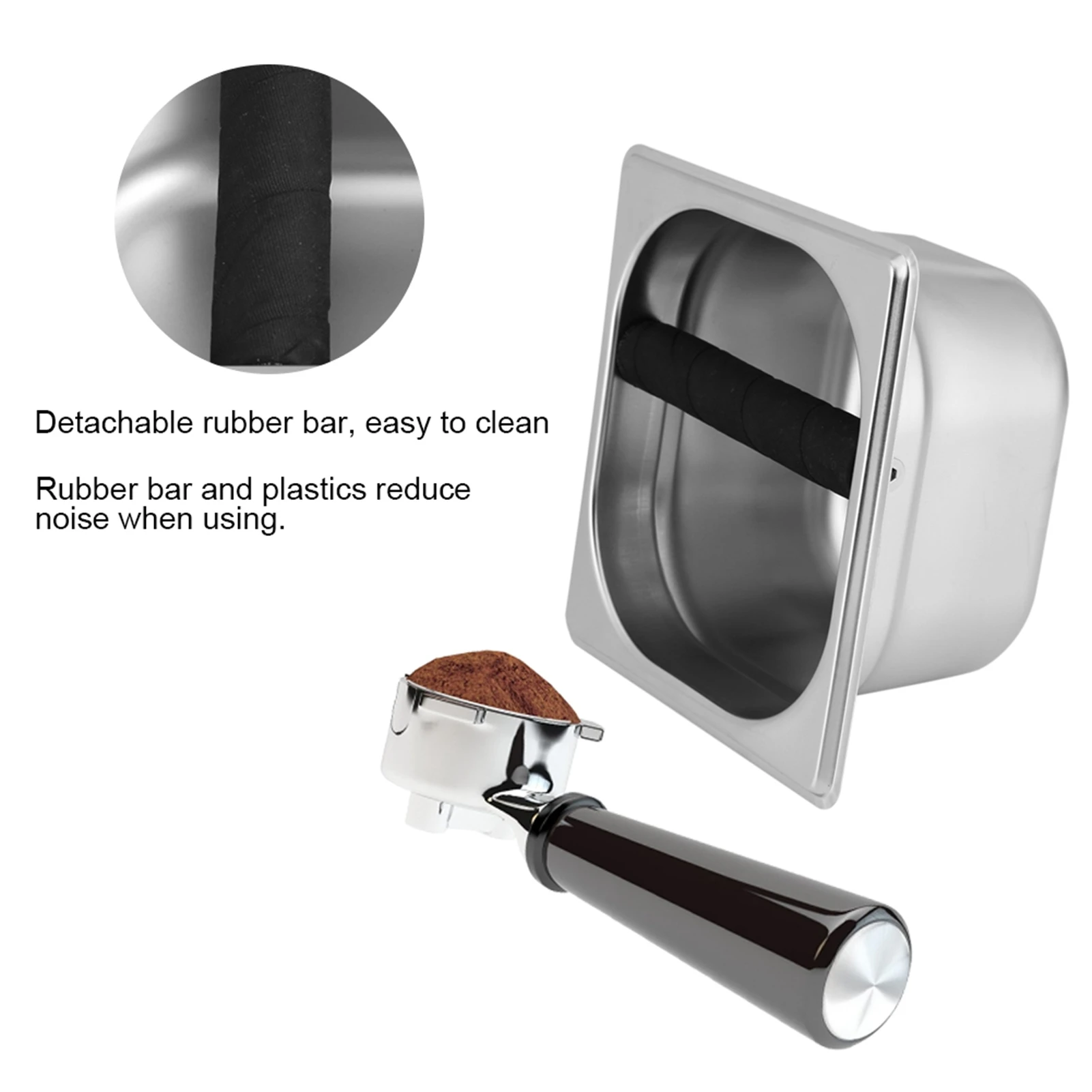 Cajón golpeador para café espresso de acero inoxidable con barra de goma - imagen 3