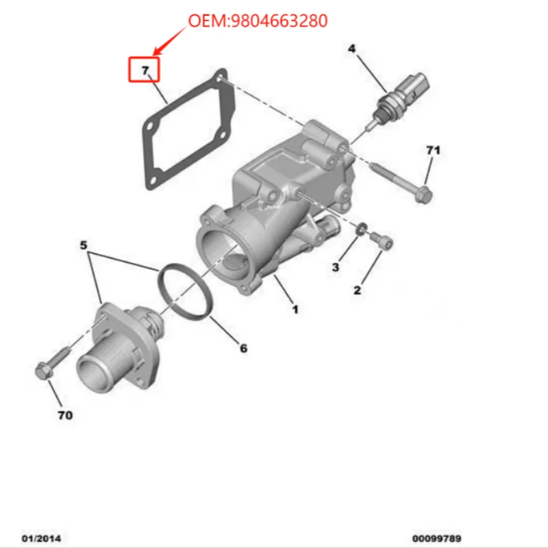 9804663280 Cámara salida agua con junta carcasa termostato 1.6 Peugeot - imagen 2