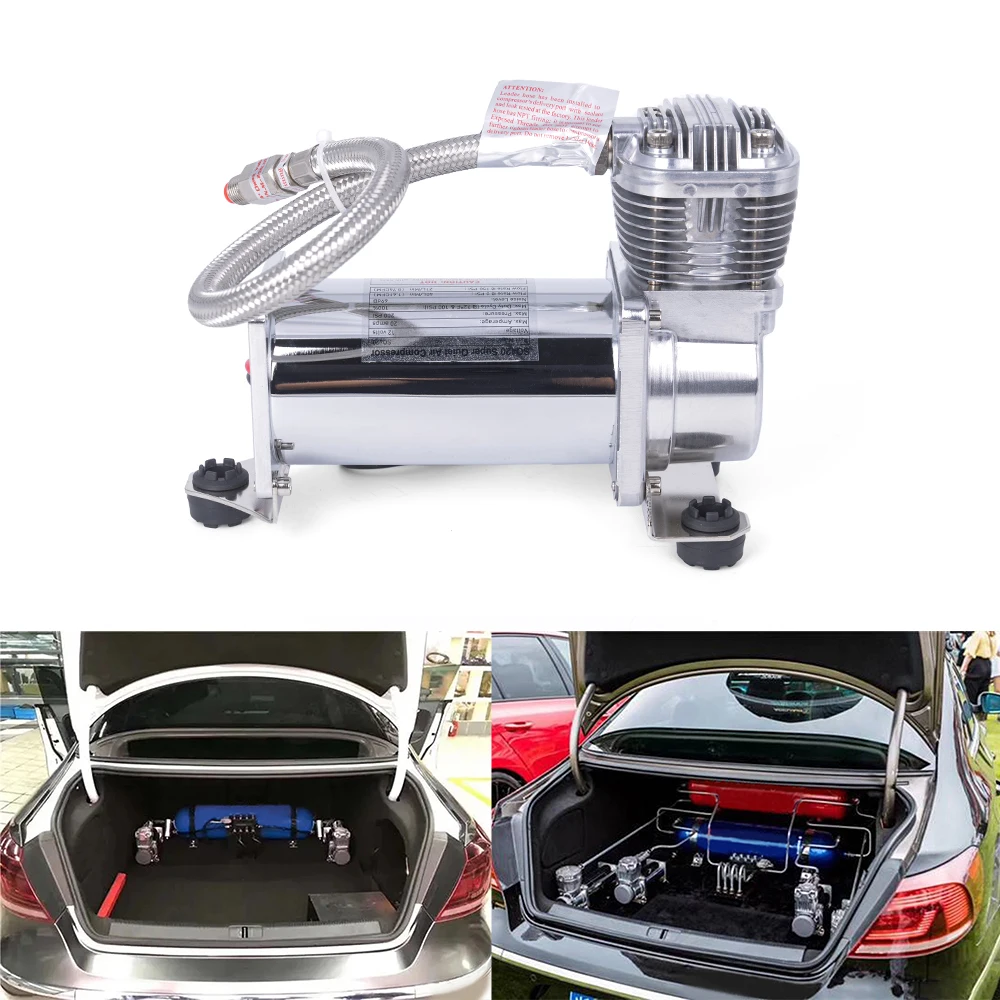 ¡¡¡NUEVO!!! Super silencioso 69DB SQ420 DC 12V 300PSI OUTLET 1/4 CARTEEAIR compresor/bomba de suspensión neumática para coche plateado/negro - imagen 3