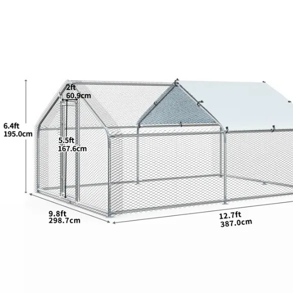Gallinero de metal grande galvanizado resistente con carrera con cubierta superior Jaula para gallinero para 100 pollos - imagen 2