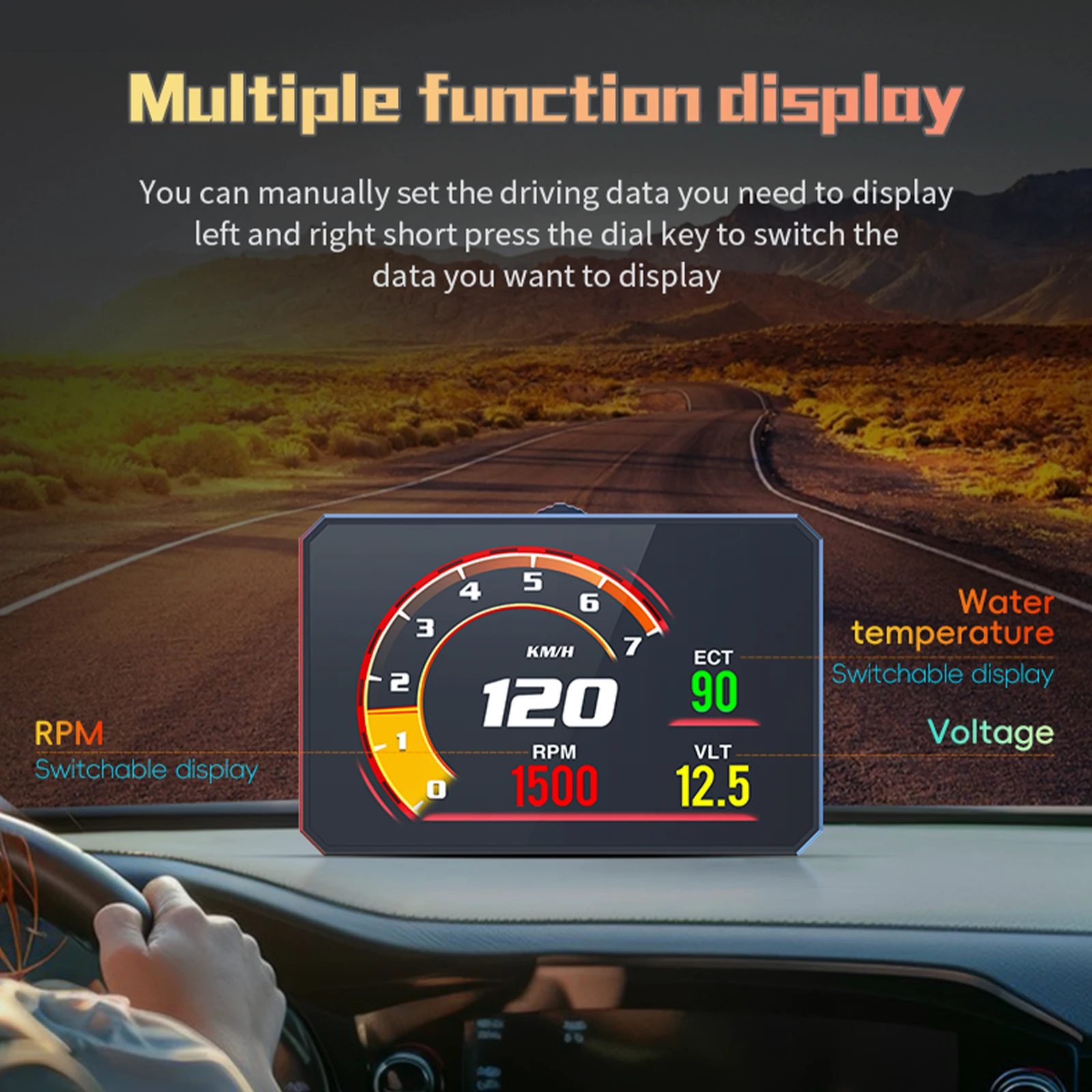 Pantalla HUD OBD2 P16: RPM, temperatura agua y velocidad km/h - imagen 3