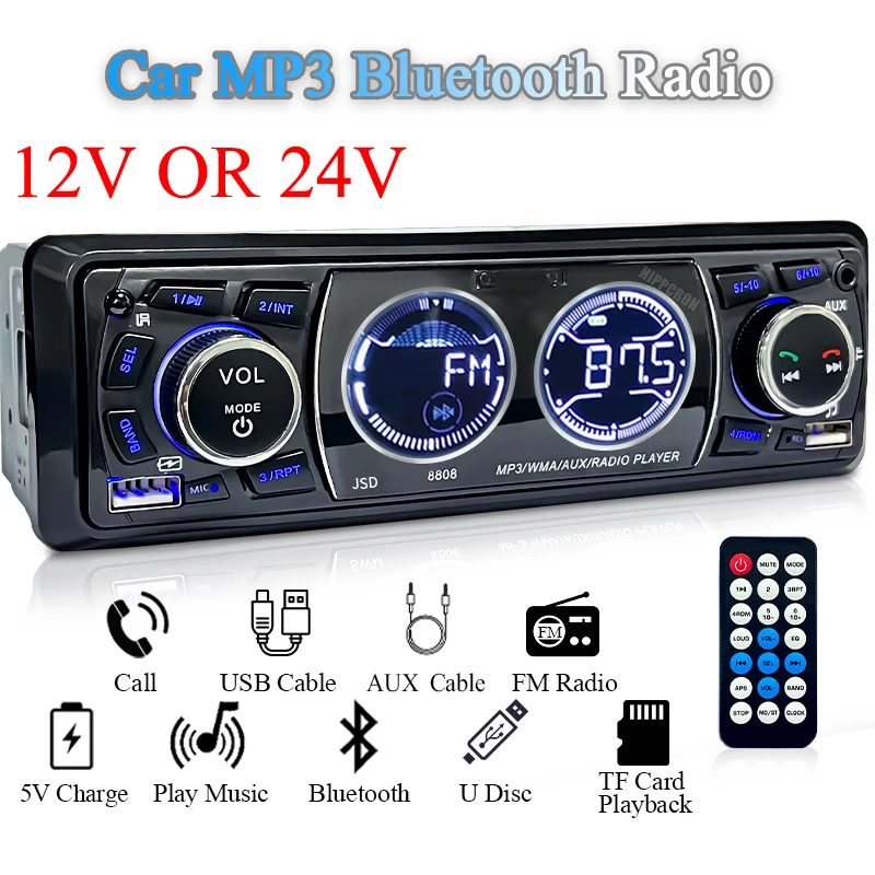 SINOVCLE Radio 1DIN Bluetooth para coche con FM, AUX, USB y TF