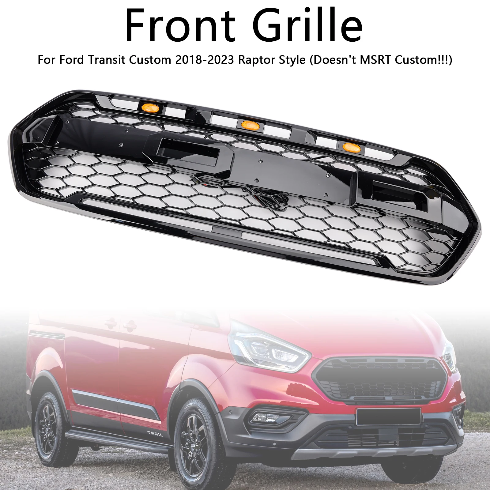 Artudatech parrilla delantera negra brillante para Ford Transit Custom