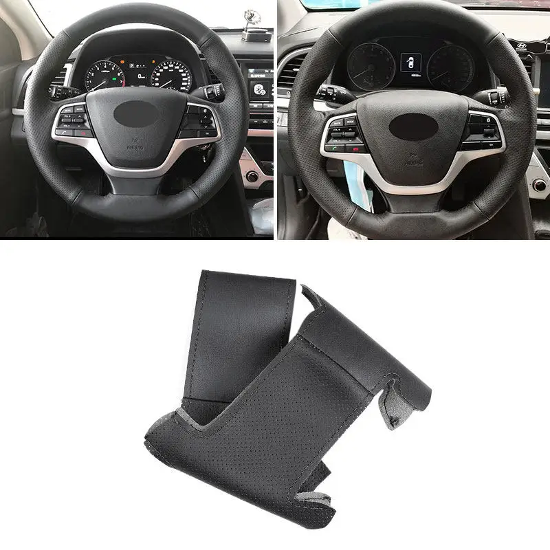 Funda de volante de cuero negro para Hyundai Elantra 2016-2018