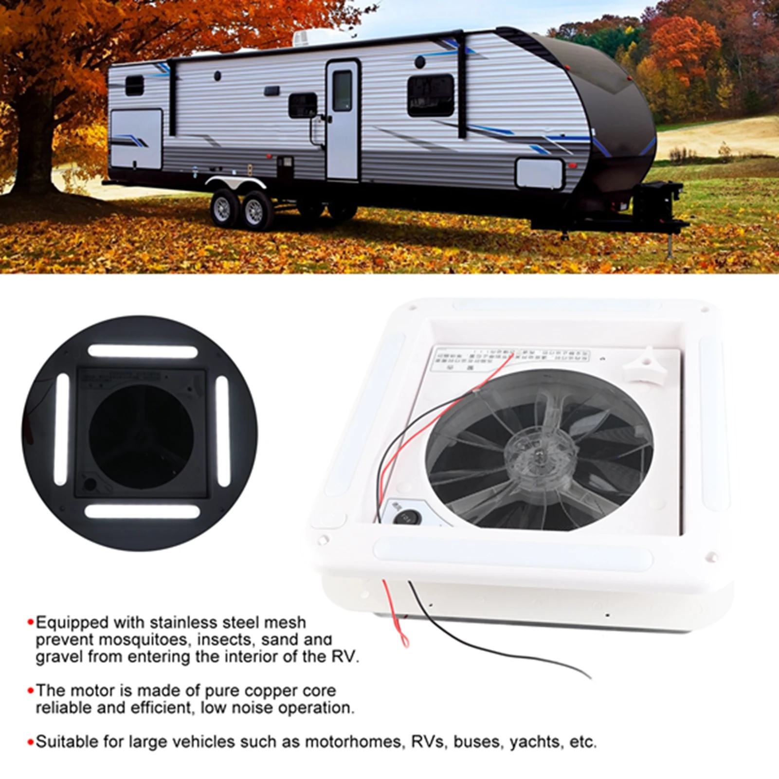 Ventilador de techo para autocaravana 12V con luz LED 2 vías - imagen 4