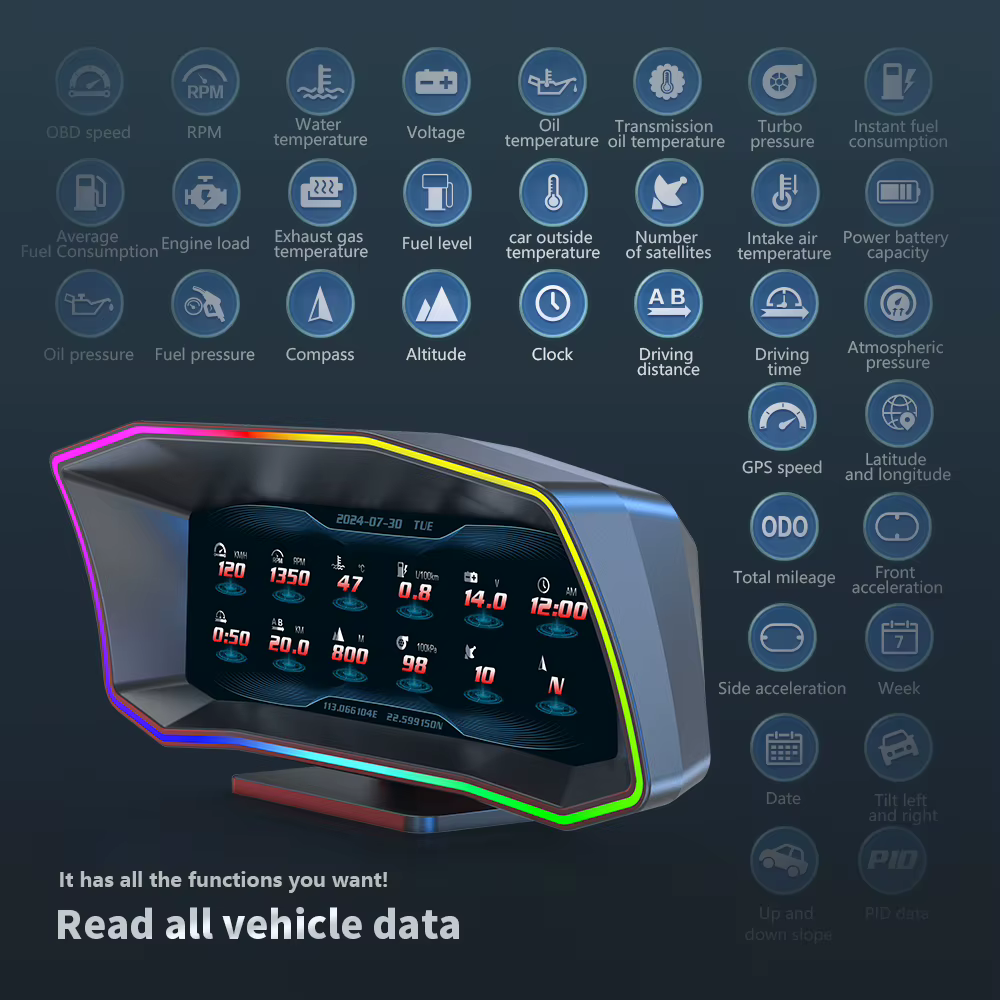 Pantalla frontal P4 - Proyector OBD2 velocidad y ordenador viaje coche - imagen 4