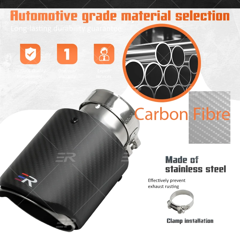 Punta de escape universal en acero inoxidable mate, fibra de carbono - imagen 3