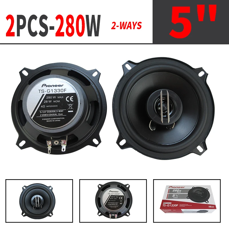 Altavosotes coaxiales 5" 560W para coche – instalación sin daños