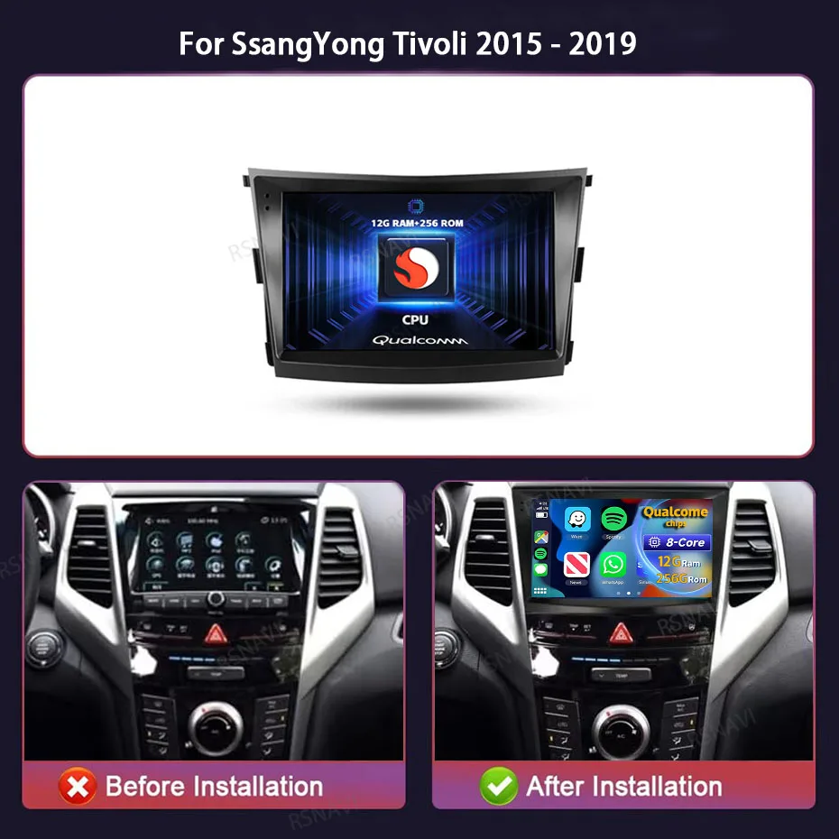 Vista frontal del autorradio RSNAVI Android 15 2 Din