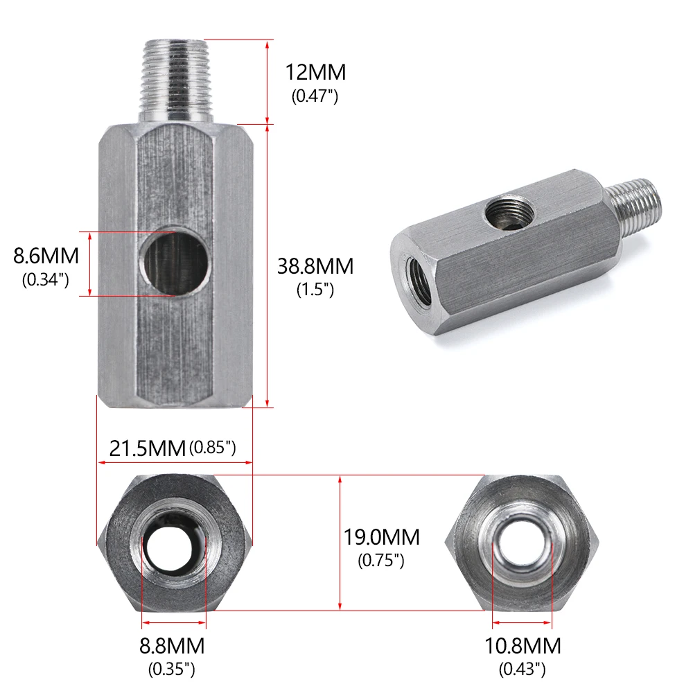 PQY OGA02 Adaptador en T para presión de aceite 1/8 BSPT-NPT - imagen 5