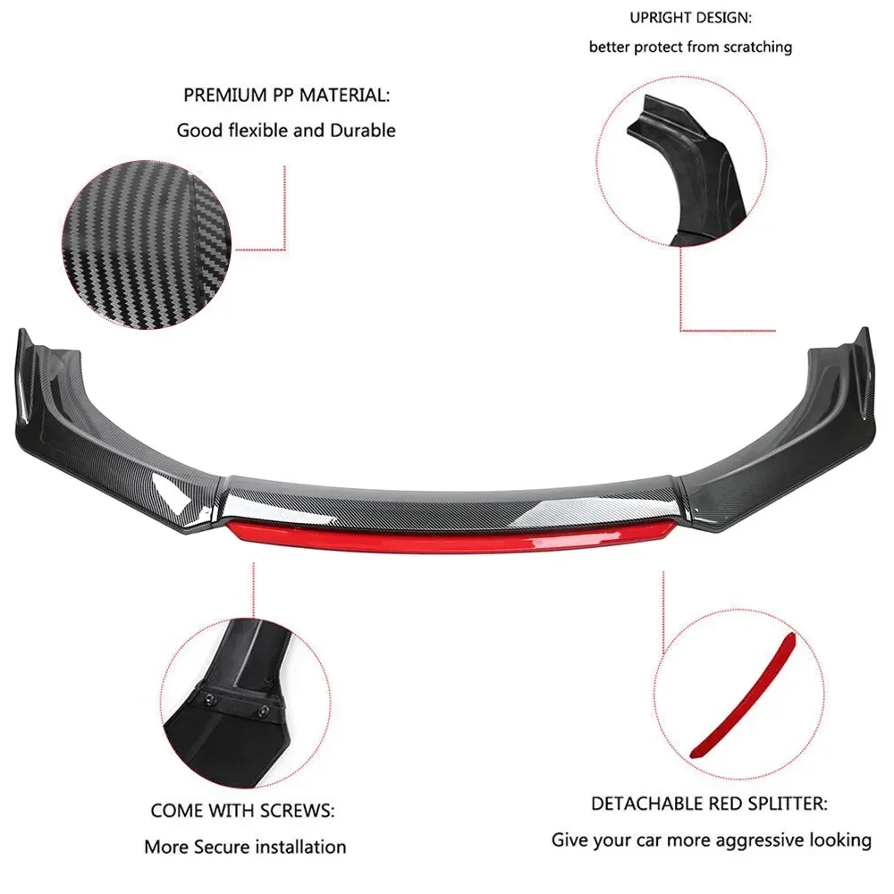 Parachoques delantero universal – Kit con difusor rojo 4 piezas - imagen 4