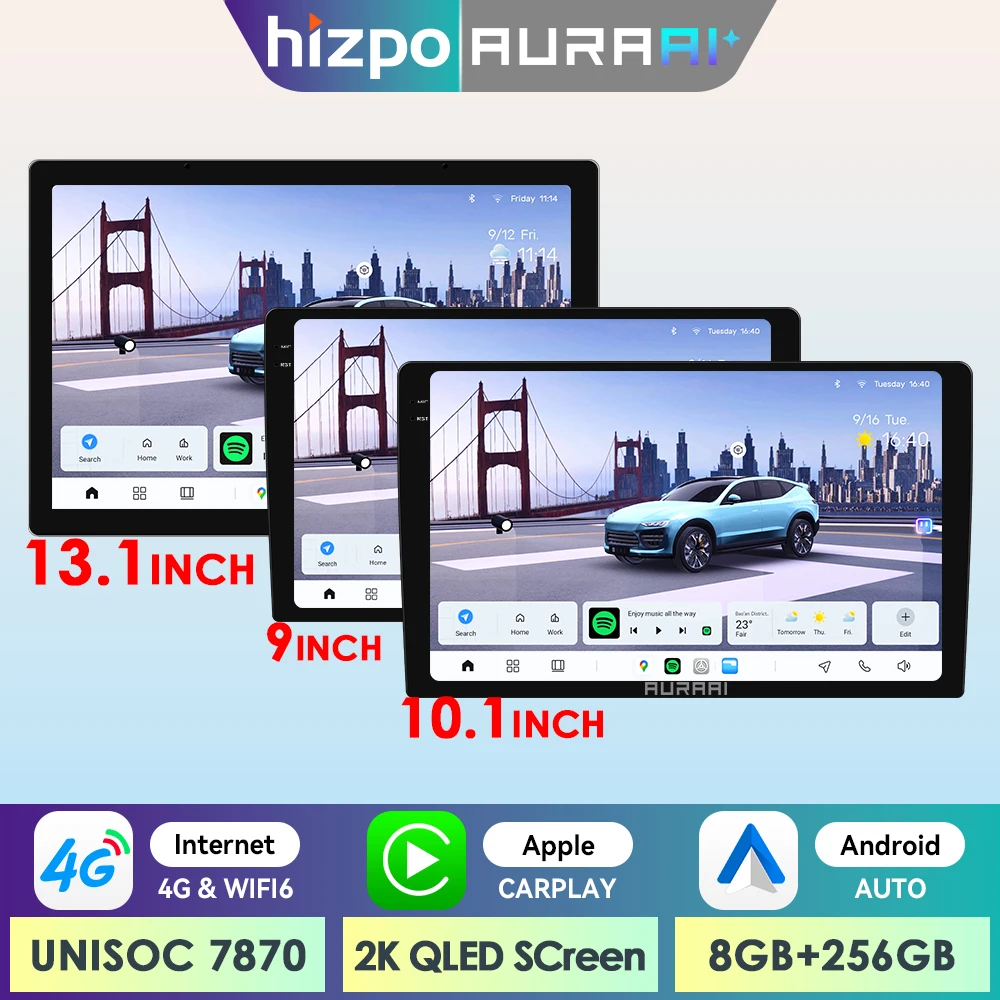 AURAAI X100 Radio Android 2K QLED GPS CarPlay 4G Bluetooth DSP cámara