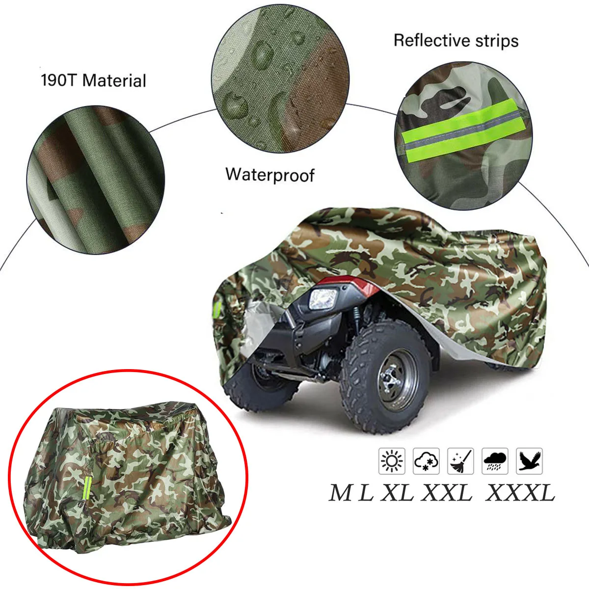 Funda impermeable para cuatrimoto, cubierta de camuflaje, color negro y plateado, 190T, para vehículo, Scooter, Kart, M, L, XL, XXL, XXXL