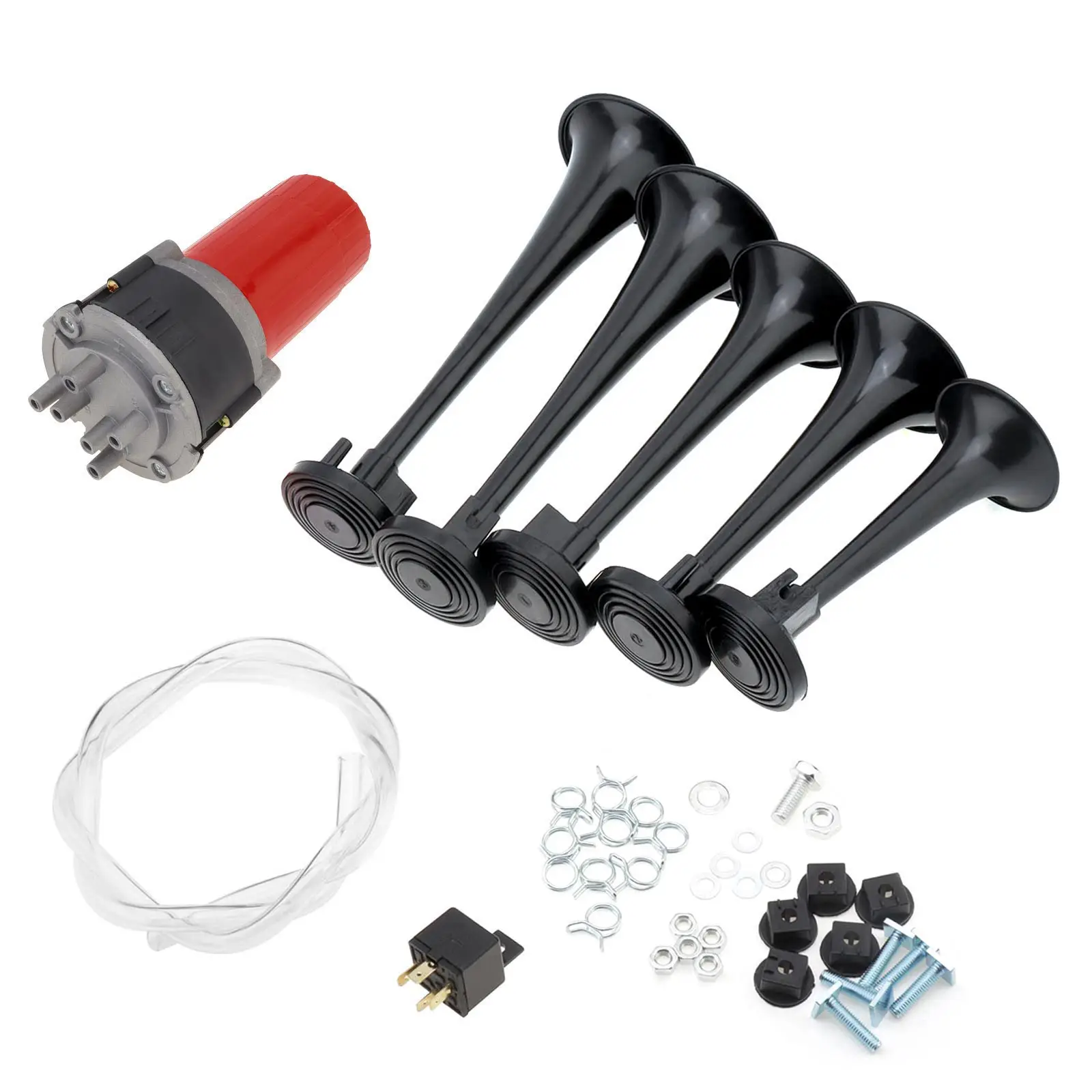 5 uds 125db sistema completo 5 trompeta sonido Musical Air Hor con compresor, negro 5 bocinas de aire de trompeta - imagen 5