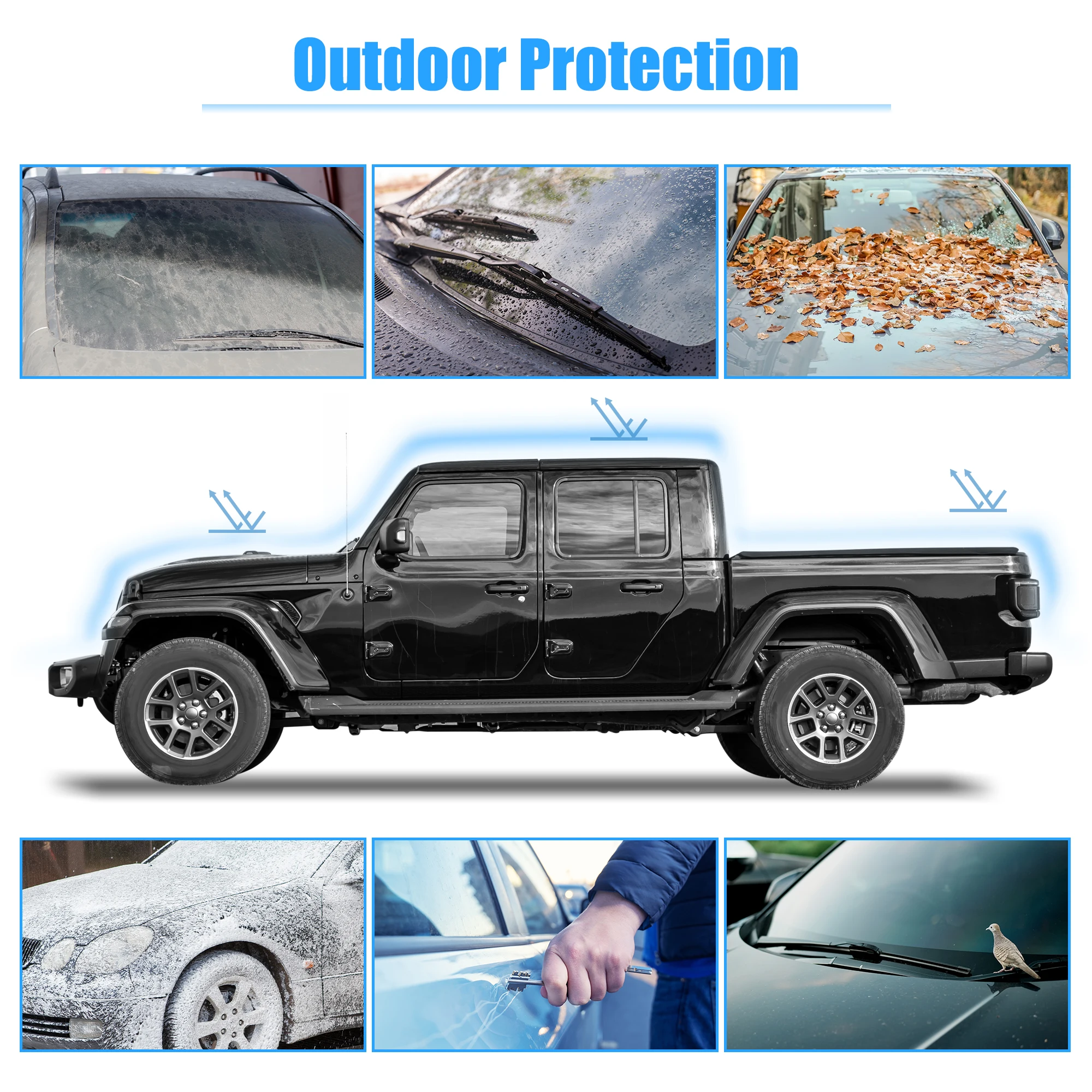Cubierta negra impermeable instalada sobre un Jeep Gladiator JT