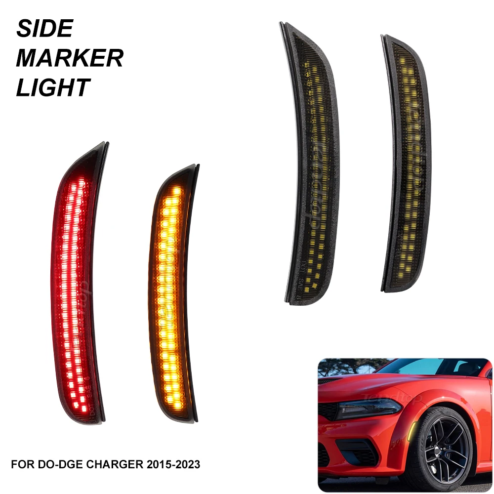 4 Uds. Indicador de señal de luz LED lateral para parachoques rojo trasero ámbar delantero para Dodge Charger 2015 -2023 - imagen 2