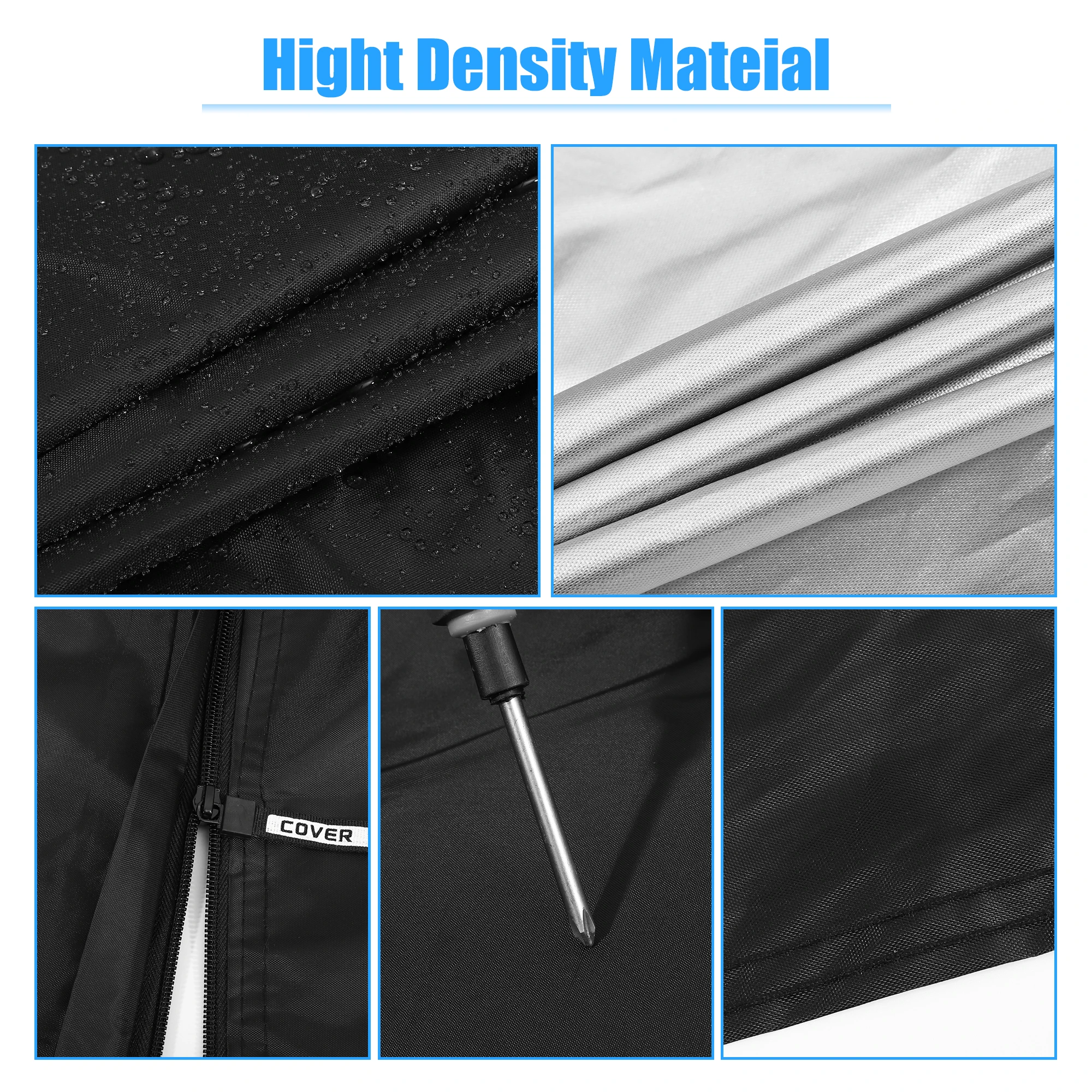 Detalle de la funda protectora para vehículo con bandas reflectantes