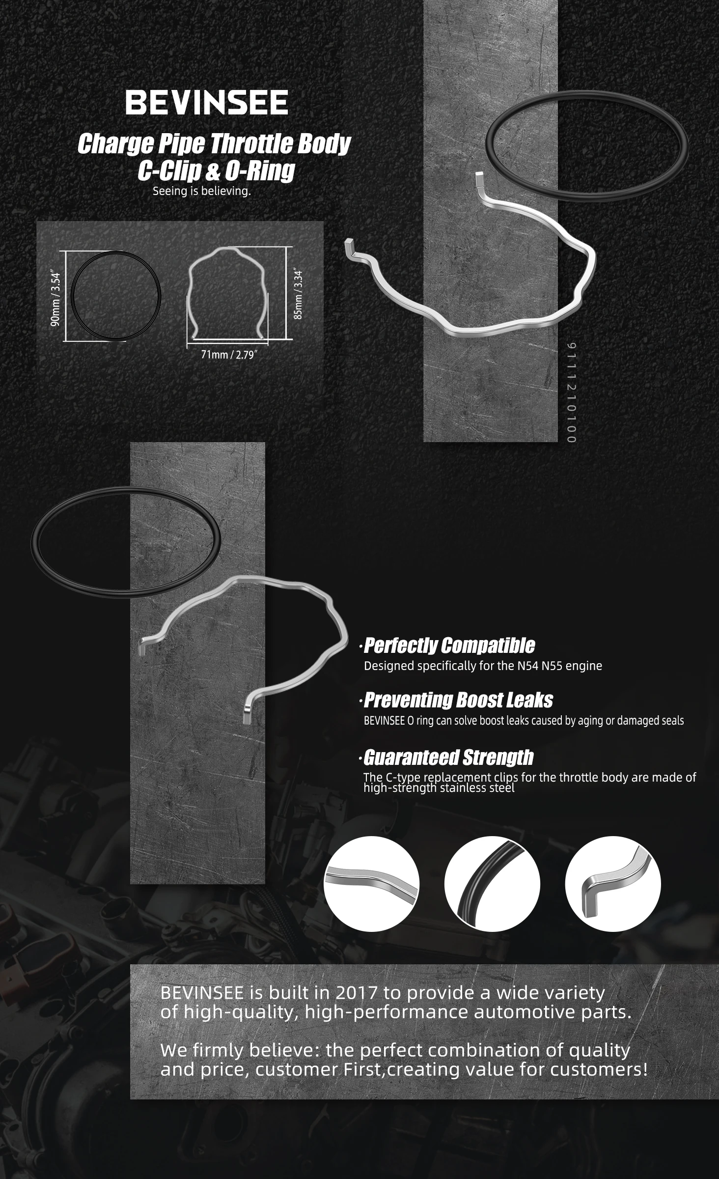 Kit C-Clip y junta tórica Bevinsee para BMW N54/N55
