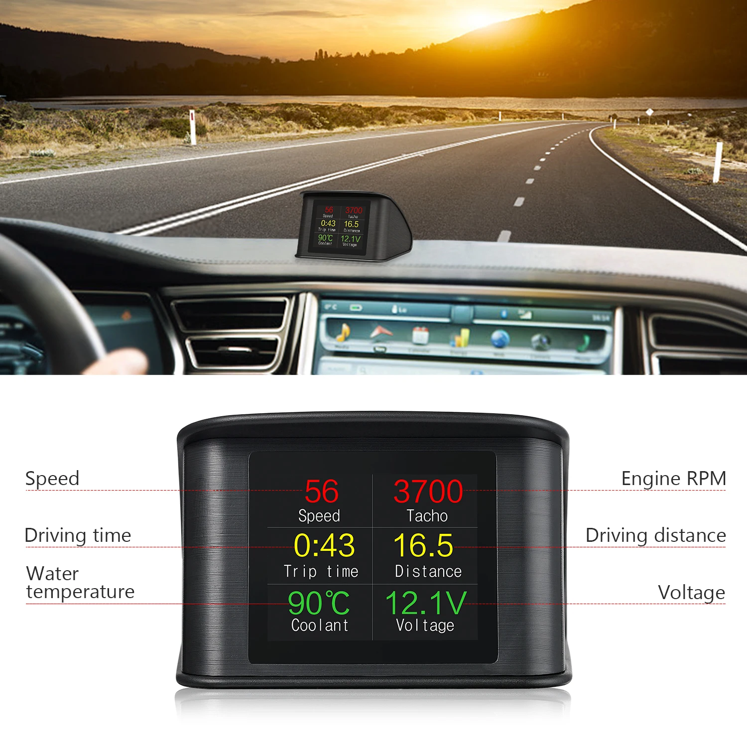 Velocímetro OBD P10 Pro con tacómetro, voltaje, agua y alarma - imagen 5