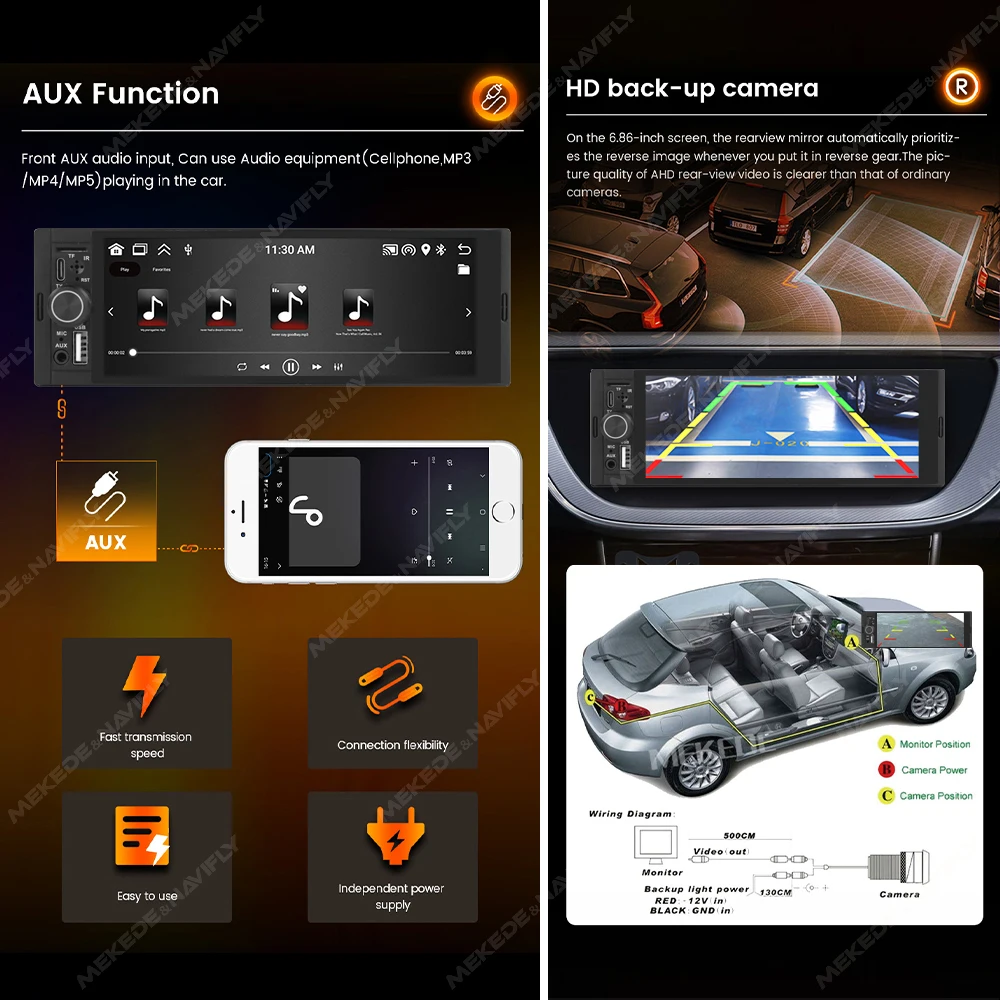 MEKEDE Radio 1DIN para coche con CarPlay Android Auto BT USB 6,86 - imagen 2