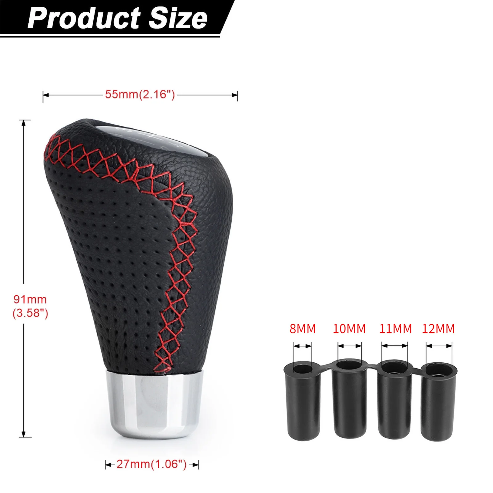 Perilla cambios cuero roja Universal 5 velocidades M8 M10 M11 M12 - imagen 2