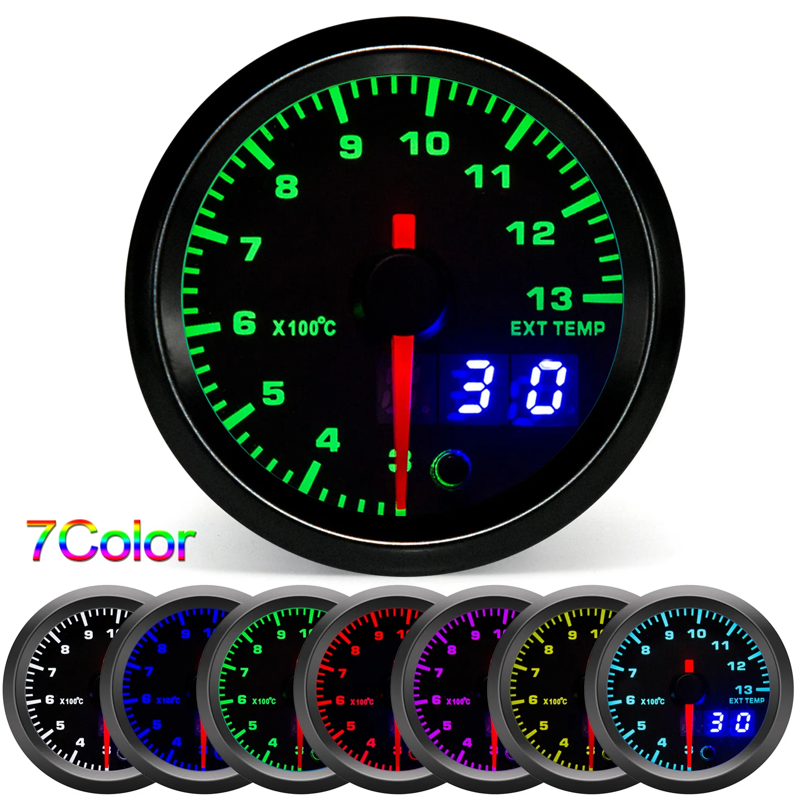 Indicador temperatura escape EGT 52mm LED 7 colores con sensor - imagen 2