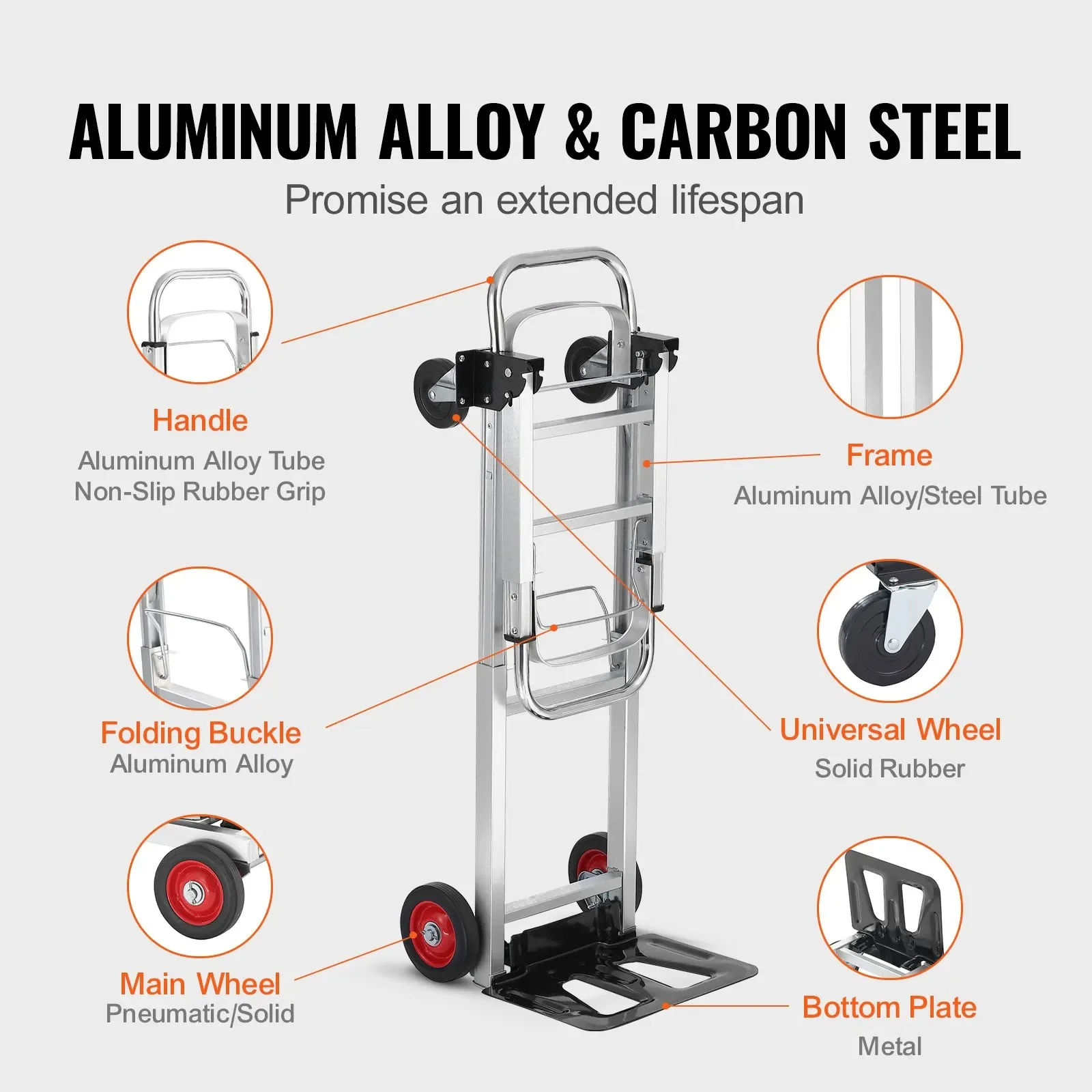 Carretilla de mano plegable de aluminio 2 en 1 industrial - imagen 4