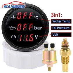 Medidor 3 en 1 digital temp. agua, presión aceite y voltímetro