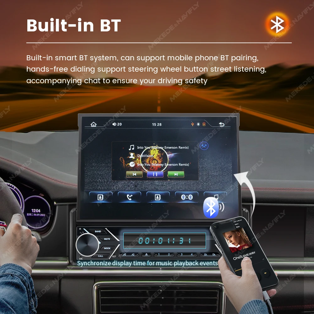 MEKEDE Radio 1 DIN con pantalla retráctil, Android Auto y CarPlay inalámbricos - imagen 3
