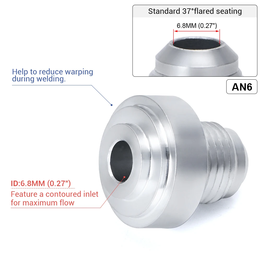 Adaptador recto AN6 aluminio macho soldadura – conexión manguera óxido nitroso - imagen 3