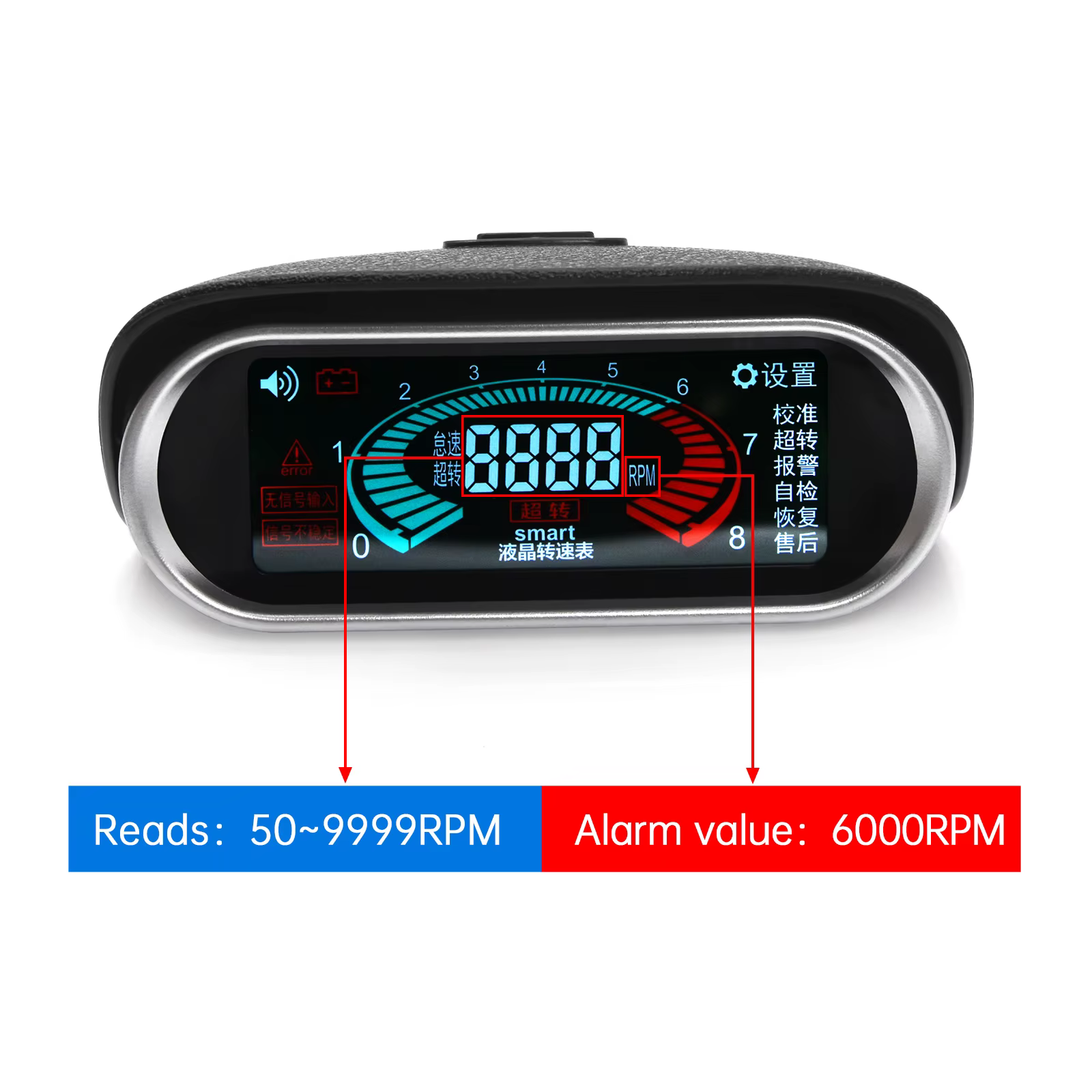 Tacómetro universal 12V/24V medidor RPM con alarma – Gasolina y Diésel - imagen 4