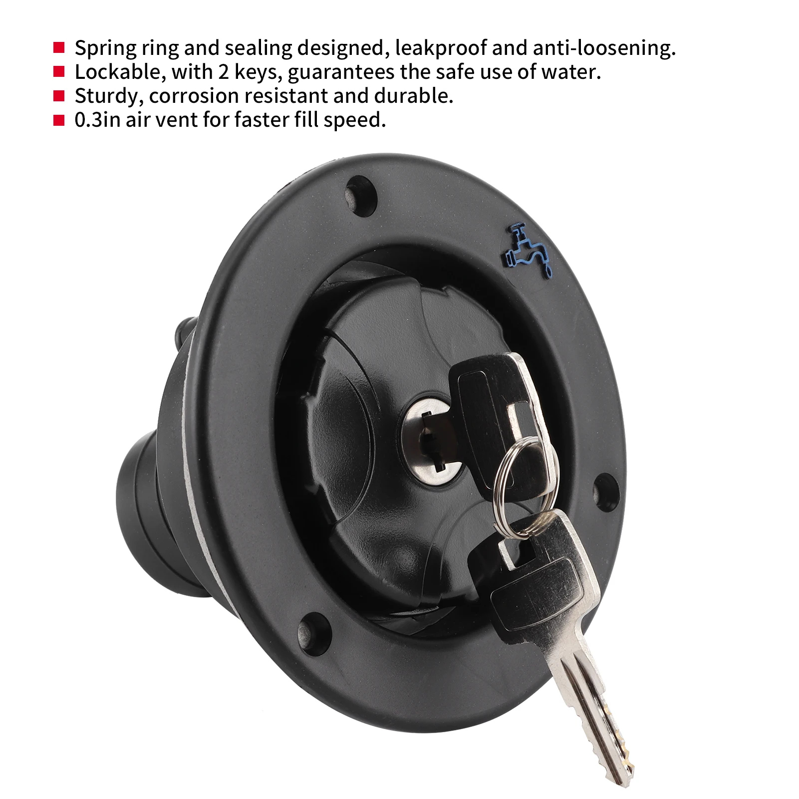 Tapa de llenado de agua dulce por gravedad, entrada bloqueable a prueba de fugas con 2 llaves para autocaravana, autocaravana - imagen 5