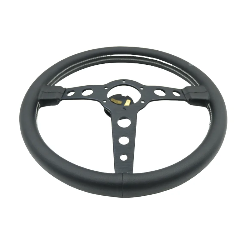 Volante de carreras plano 350 mm en cuero para coche - imagen 4