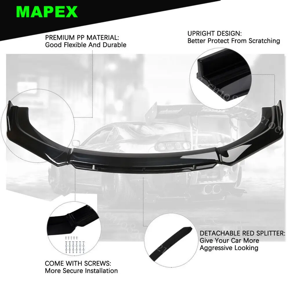 Splitter delantero negro brillo para Kia Sportage con protectores de puntal - imagen 4