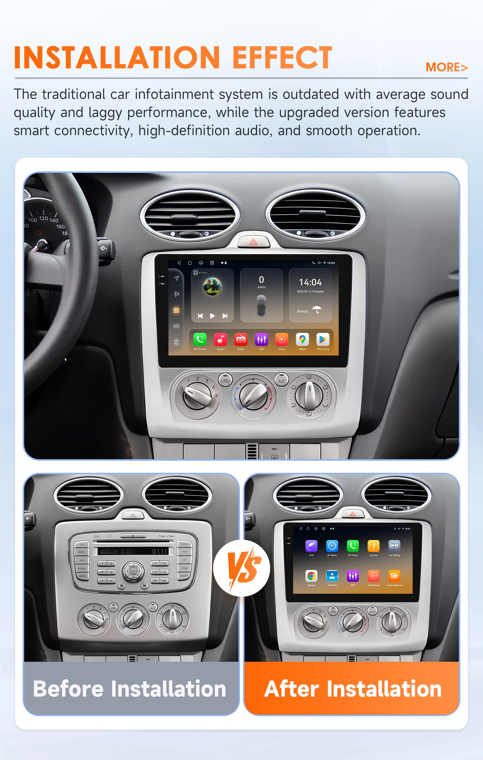 Autorradio 2 DIN Android 13 con GPS y CarPlay para Ford Focus MK2-MK3 - imagen 2