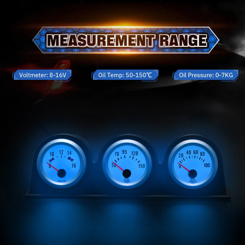 Kit triple manómetro temperatura aceite voltímetro y tacómetro universal - imagen 4