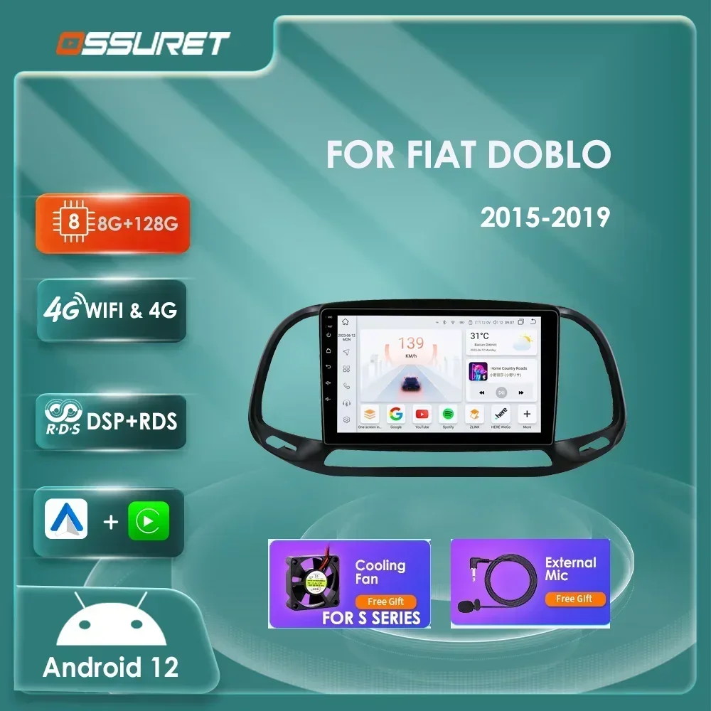Radio Android 2DIN con GPS para Fiat Doblo CarPlay y SWC