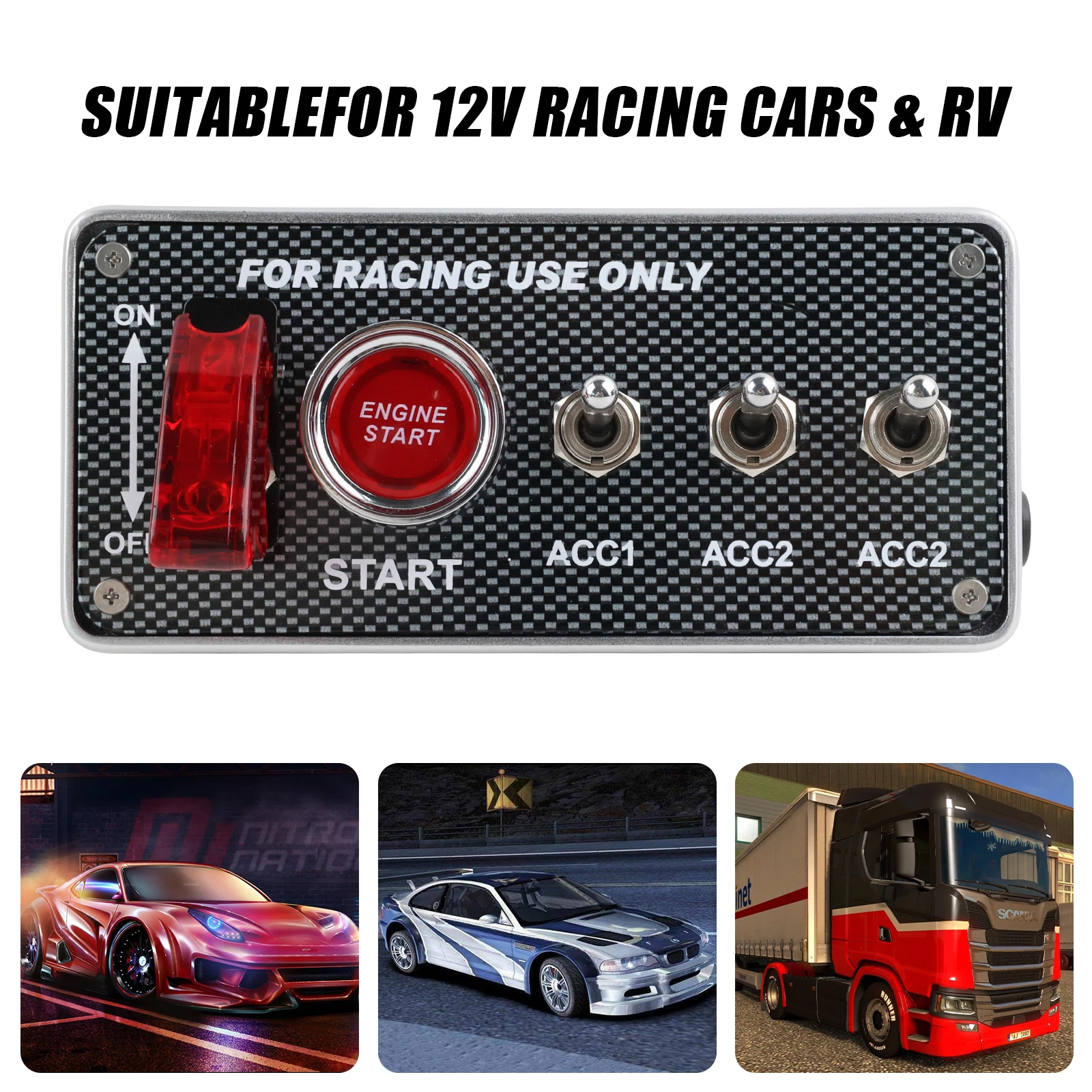 Panel Interruptores Simracing 12V USB Botones LED Estilo Carbono - imagen 5