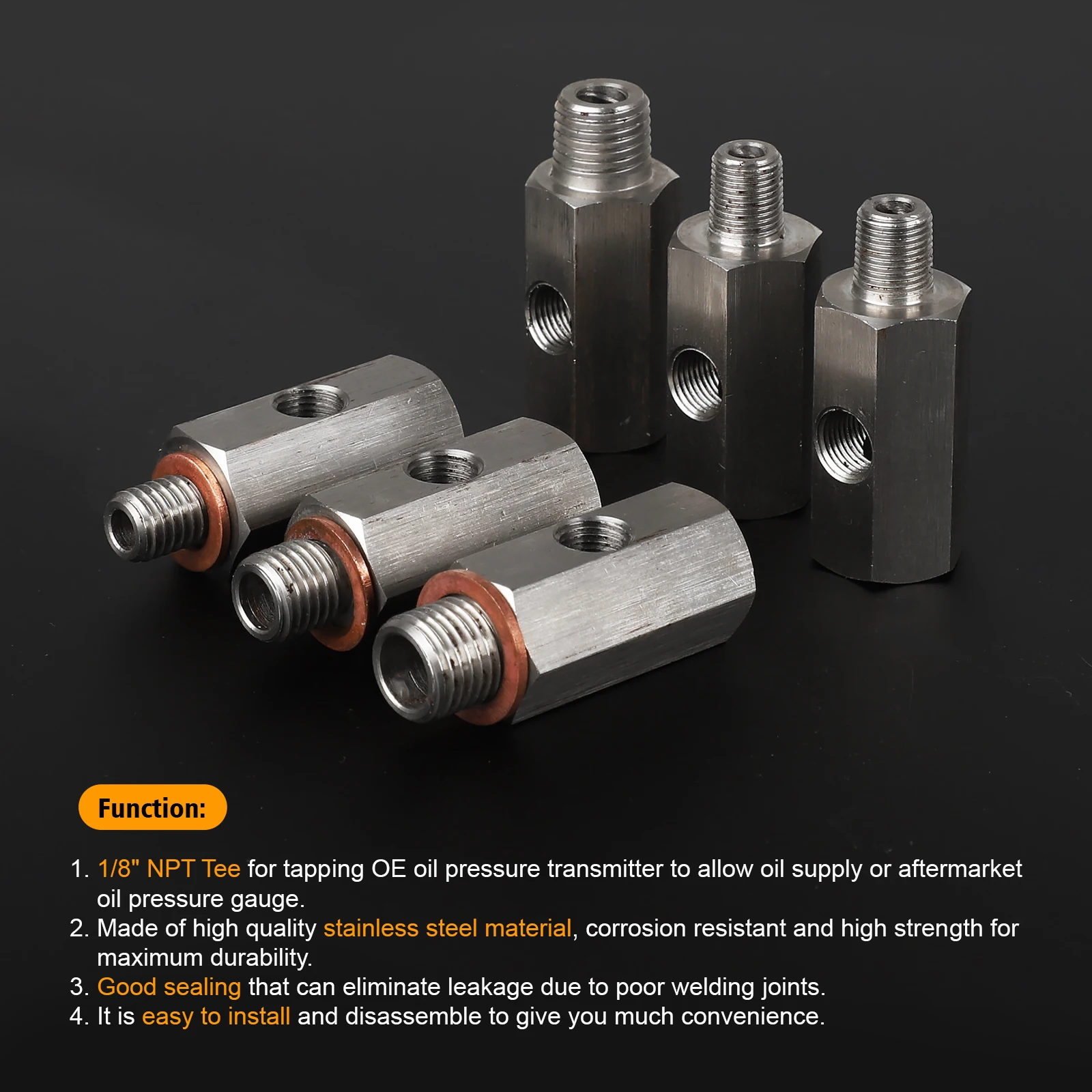Adaptador en T para sensor de presión de aceite 1/8 NPT a M12/M10/M14