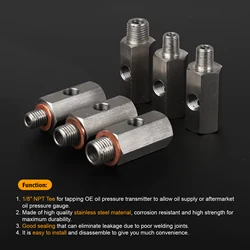 Adaptador en T para sensor de presión de aceite 1/8 NPT a M12/M10/M14