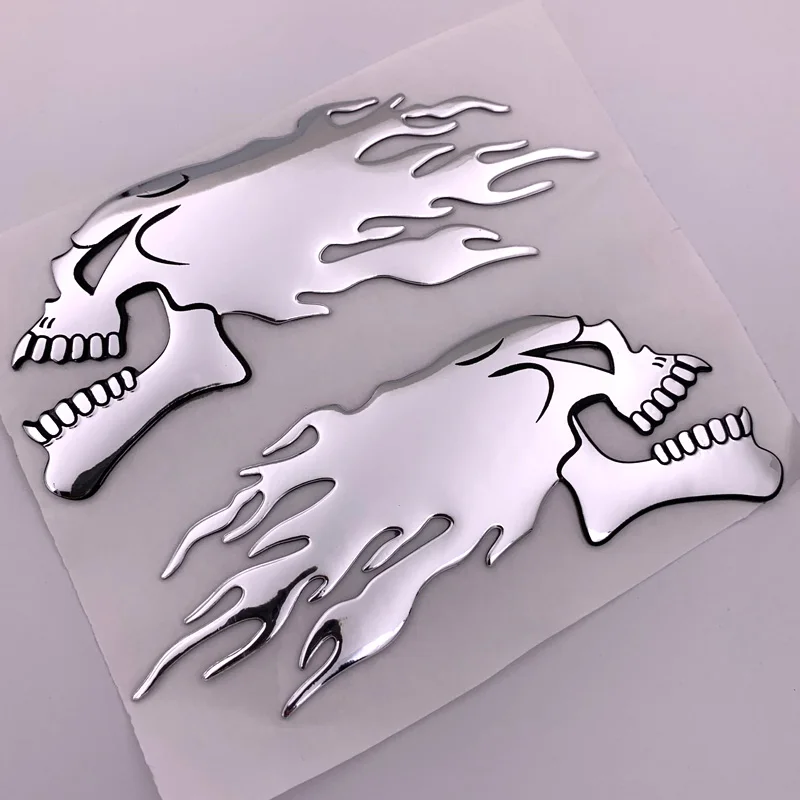 Pegatinas 3D cromadas Hurricane calavera fuego fantasma para moto
