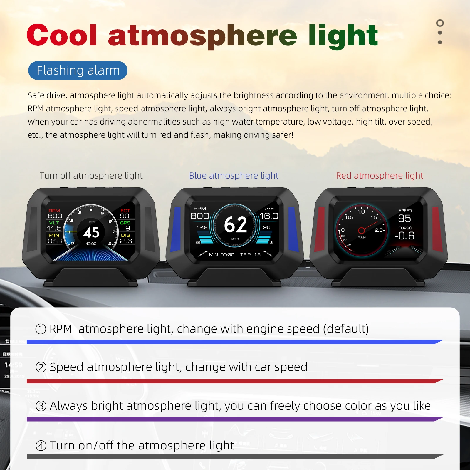 Pantalla HUD OBD P21 con velocímetro e inclinómetro GPS - imagen 5