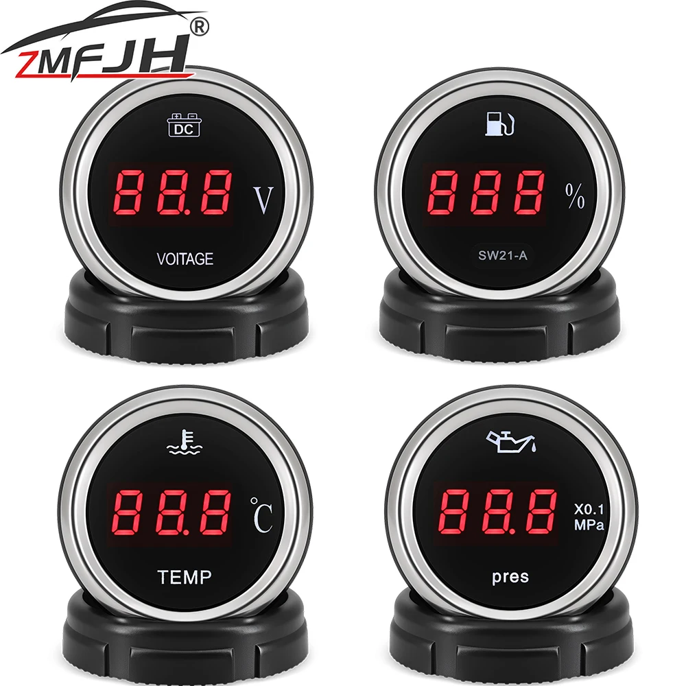 Medidor de nivel de combustible de voltaje de temperatura del agua de coche de 52mm medidor de presión de aceite con función de alarma para instrumento Digital de camión de coche