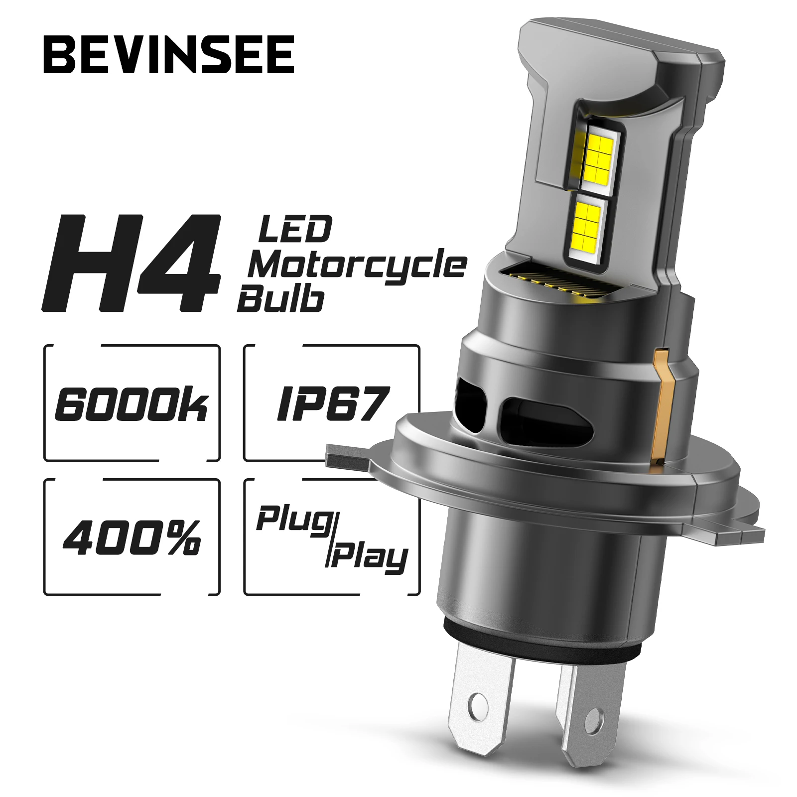 BEVINSEE Bombilla LED H4/HB2 CANbus para moto 6000K