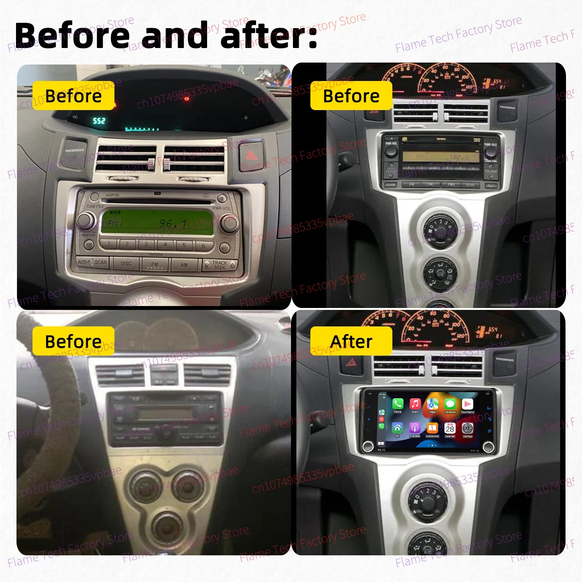 Radio 2DIN de 7 pulgadas con CarPlay para Toyota Yaris XP90 - imagen 2