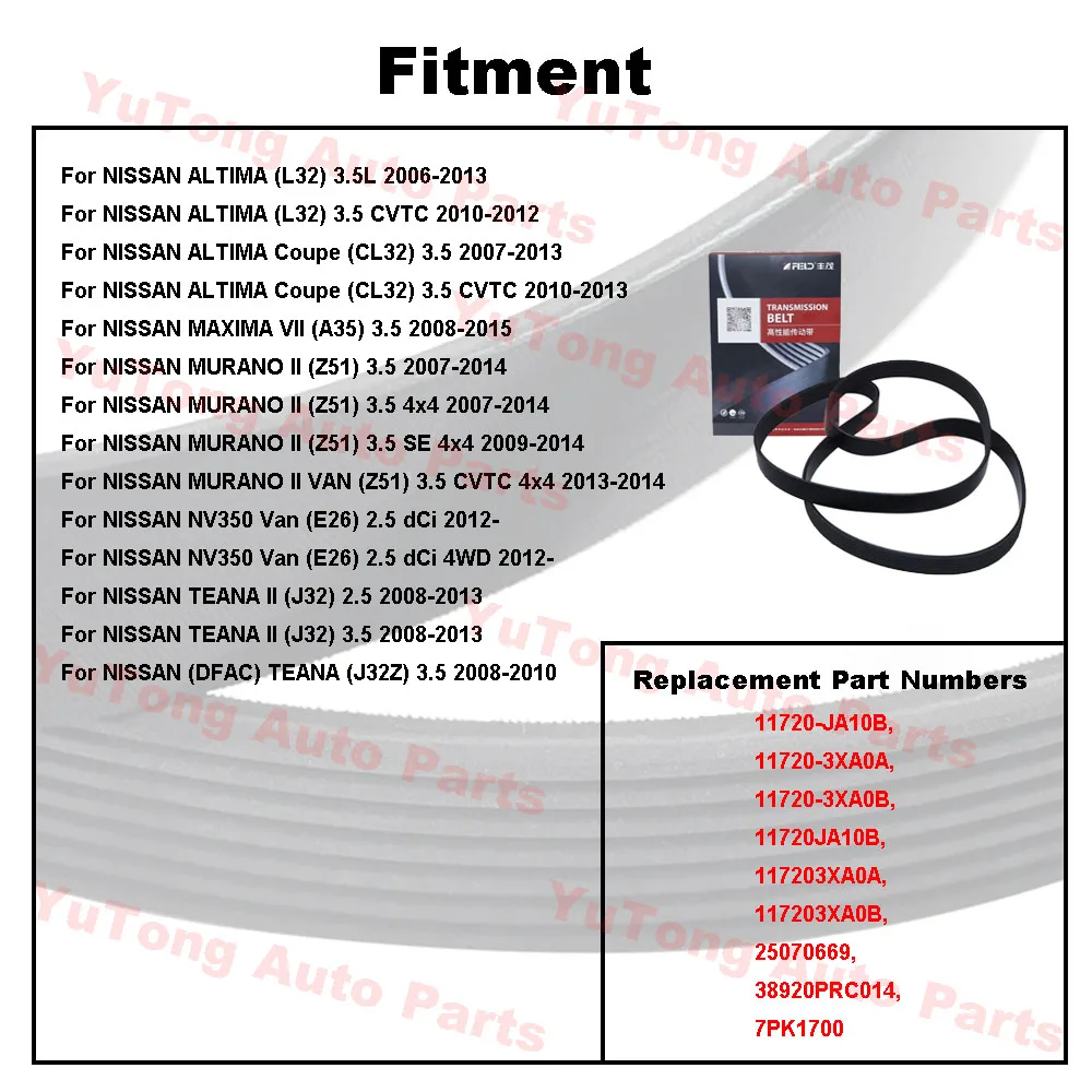 11720JA10B Correa V acanalada para Nissan Altima 3.5L 2007-2012 - imagen 2