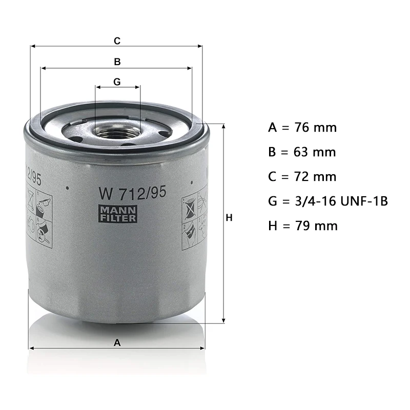 Filtro aceite MANN FILTER W712/95 compatible VW Audi Skoda - imagen 4