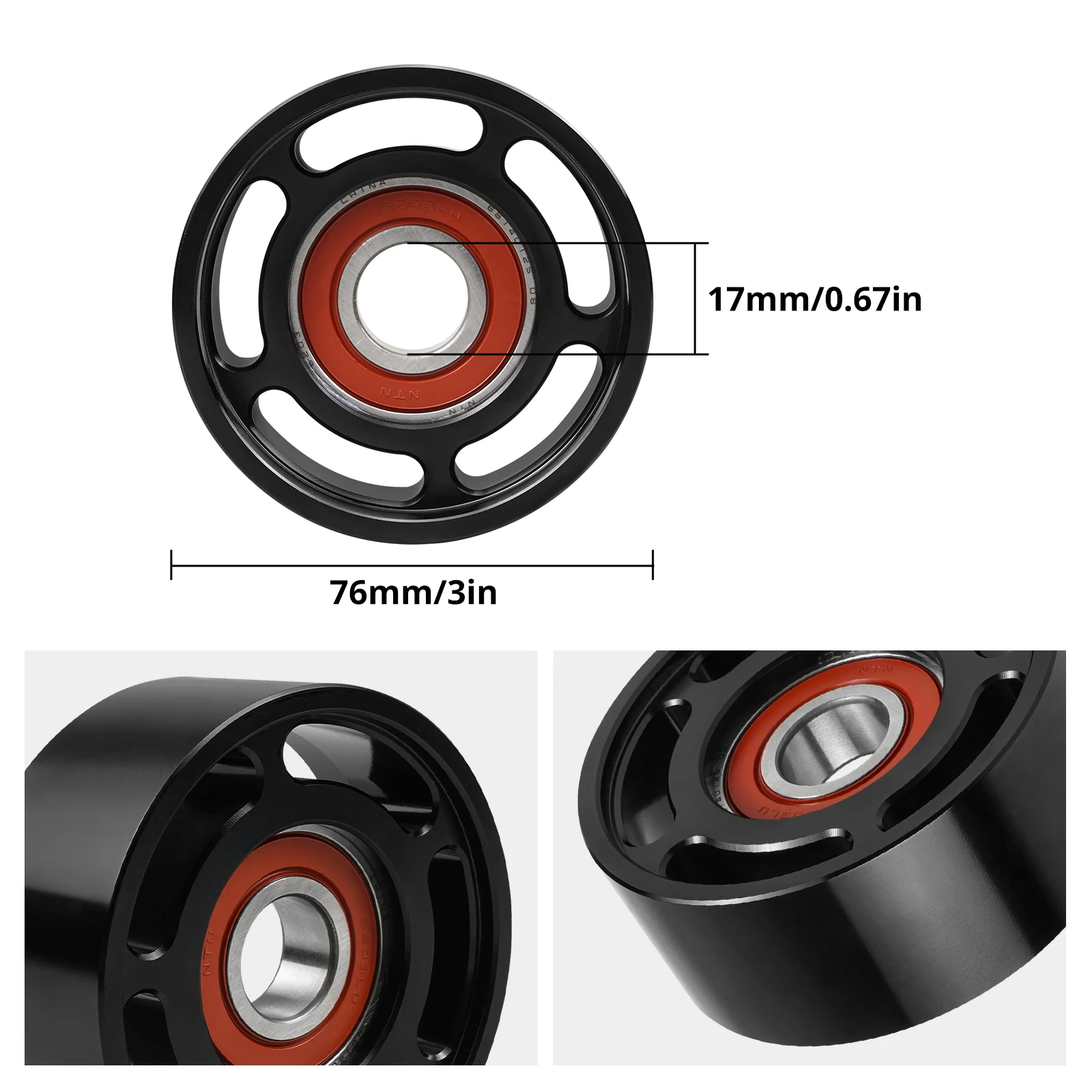 BEVINSEE Polea tensora de aluminio LS universal 76 mm, 6 nervaduras - imagen 2