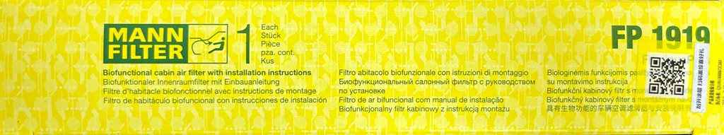 Filtro de aire de cabina MANN FILTER FP1919